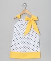 AS1003-White & Yellow Polka Dot Shoulder-Tie Dress